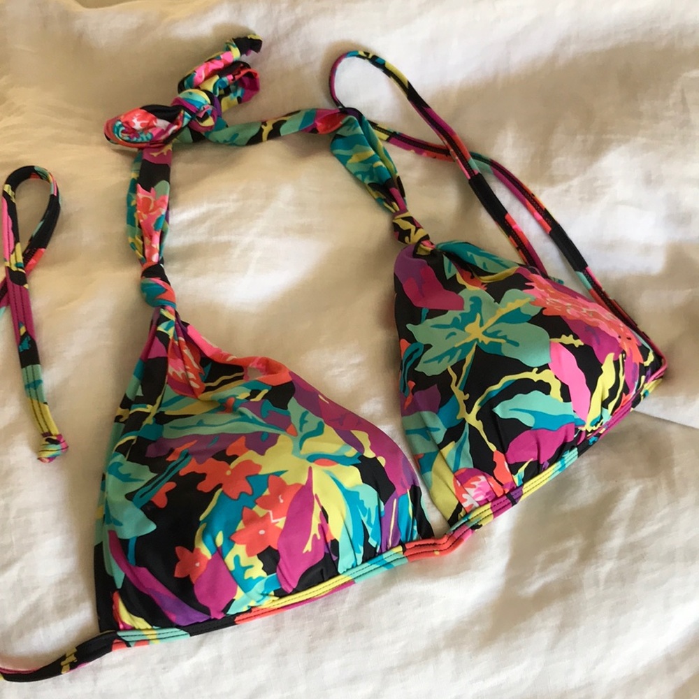 Multi color floral print bikini top